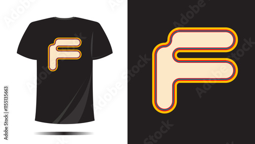 T shirt letter F pixel text symbol with outline