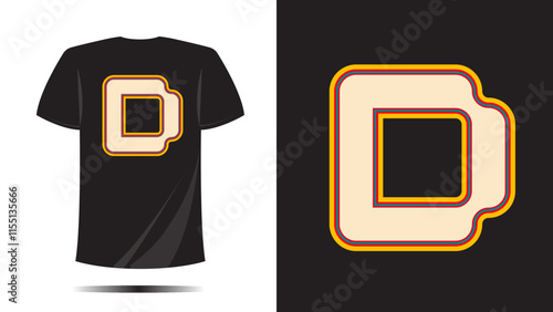 T shirt letter D pixel text symbol with outline