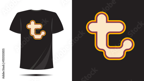 T shirt letter T pixel text symbol with outline