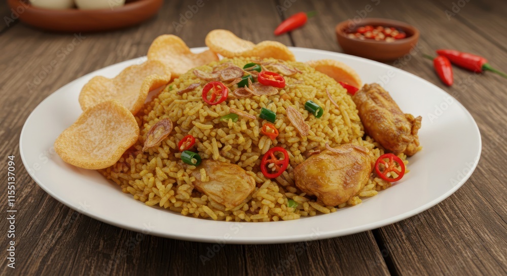 Delicious Chicken Rice Dish with Crispy Crackers Delicious Chicken Rice Dish with Crispy Crackers