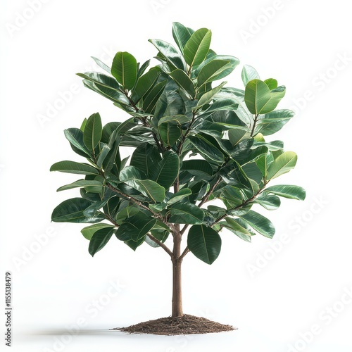 Rubber Plant Tree on White Background