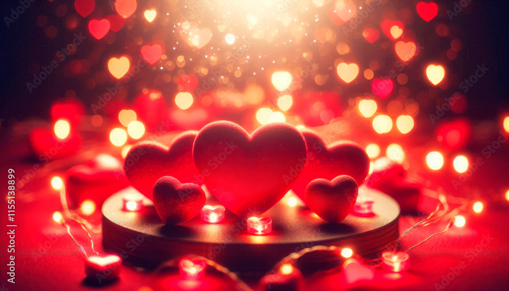 A group of red hearts are arranged on a table A group of red hearts are arranged on a table
