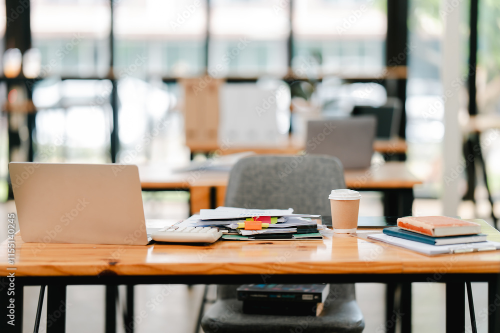 Empty office desk with laptop and accessories. Work space. Free space. Copy space. Empty office desk with laptop and accessories. Work space. Free space. Copy space.