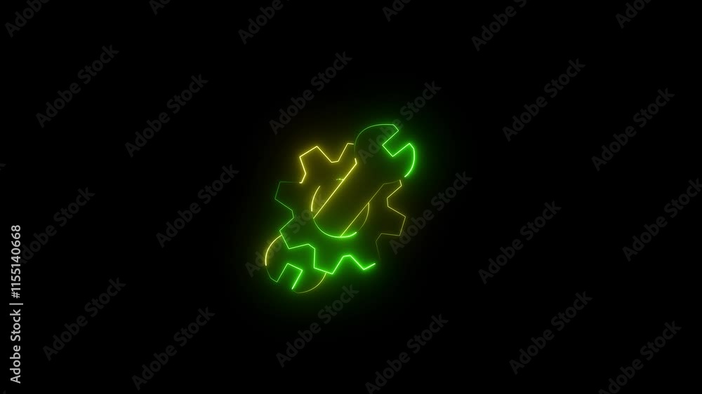 Technical Support icon animation with neon line in line style. Cog, Gear and Wrench symbols. Customer service, client support illustration for perfect mobile and web designs on black background Technical Support icon animation with neon line in line style. Cog, Gear and Wrench symbols. Customer service, client support illustration for perfect mobile and web designs on black background