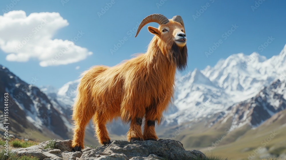 Obraz premium Majestic long-haired goat on mountain.