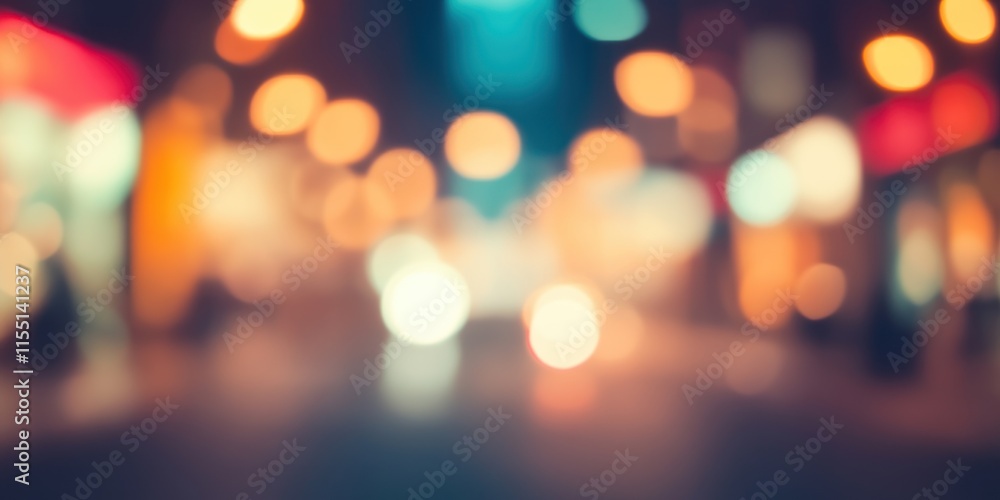 Blurred bright glowing lights of district in megapolis under dusk sky in evening on blurred background Blurred bright glowing lights of district in megapolis under dusk sky in evening on blurred background