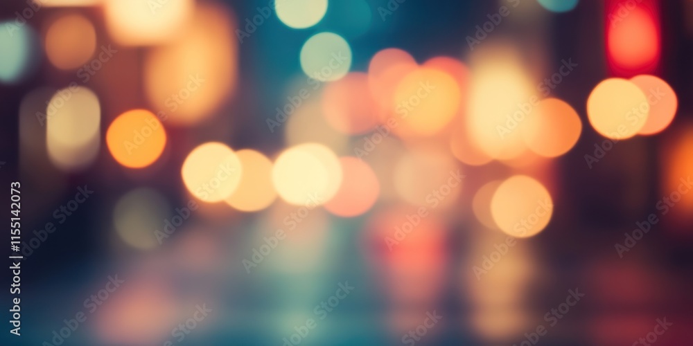 Blurred bright glowing lights of district in megapolis under dusk sky in evening on blurred background