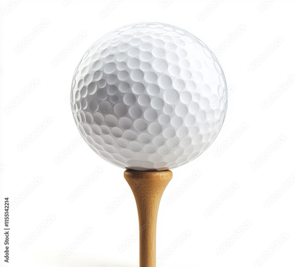 Golf ball resting on a wooden tee ready for a swing on a sunny day at the golf course Golf ball resting on a wooden tee ready for a swing on a sunny day at the golf course