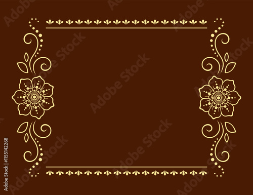Frame in eastern tradition. Stylized with henna tattoos decorative pattern for decorating covers for book, notebook, casket, magazine, postcard and folder. Flower border in mehndi style.