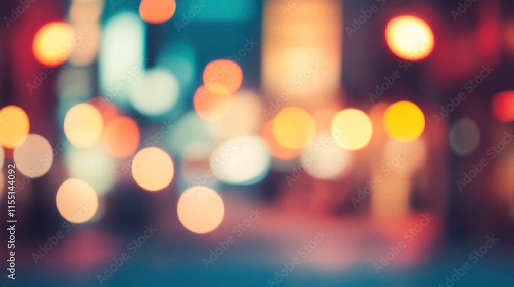 Blurred bright glowing lights of district in megapolis under dusk sky in evening on blurred background Blurred bright glowing lights of district in megapolis under dusk sky in evening on blurred background
