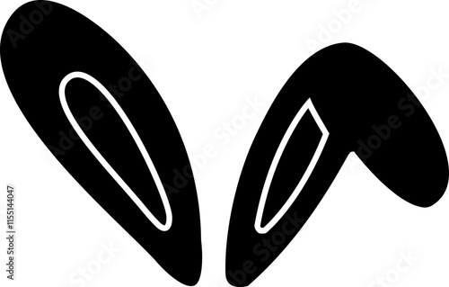 Isolated bunny ears black silhouette. 
Cute rabbit ears.
Easter icon.
Transparent background.