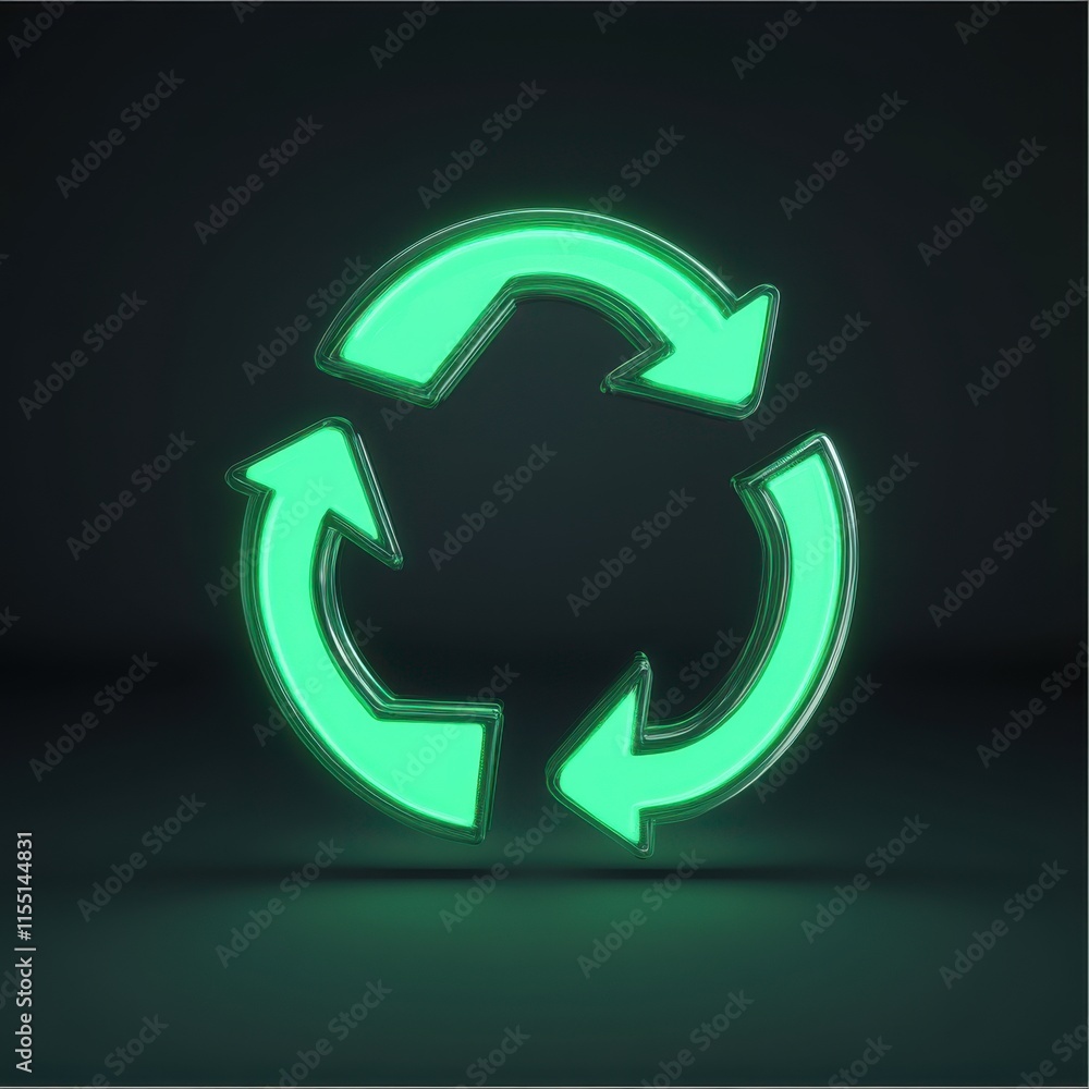 A glowing green recycling symbol against a dark background, representing sustainability and eco-friendliness. A glowing green recycling symbol against a dark background, representing sustainability and eco-friendliness.