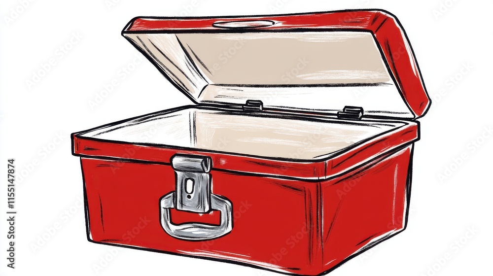 A vibrant red lunchbox with an open lid, showcasing its spacious interior, ideal for storing meals. A vibrant red lunchbox with an open lid, showcasing its spacious interior, ideal for storing meals.