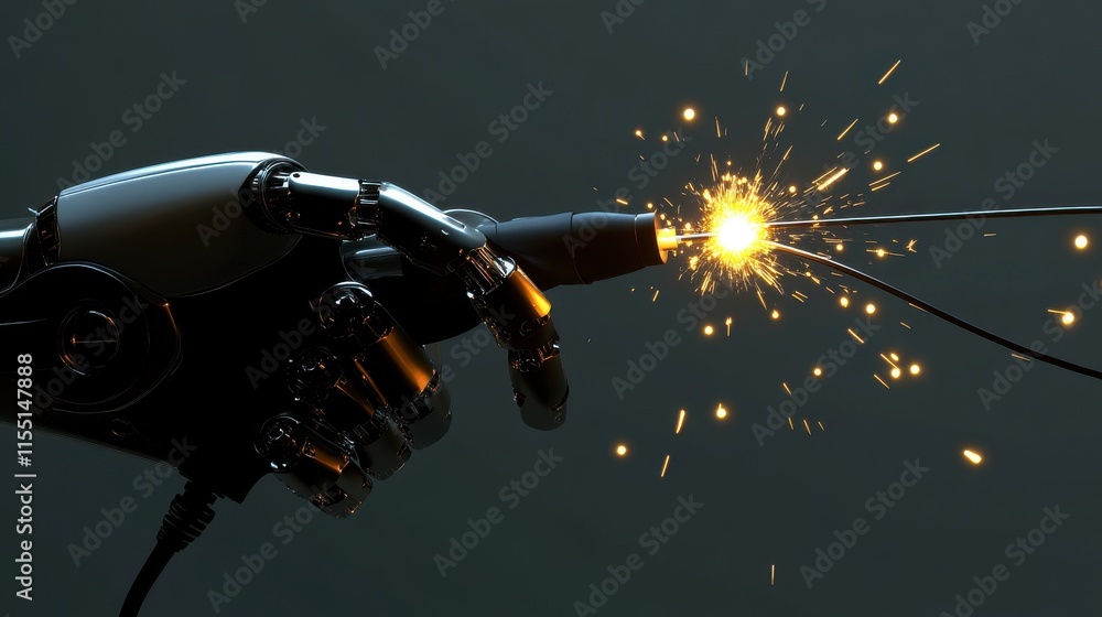 Fototapeta premium A robotic hand initiating a spark, symbolizing innovation and technology in robotics and engineering.