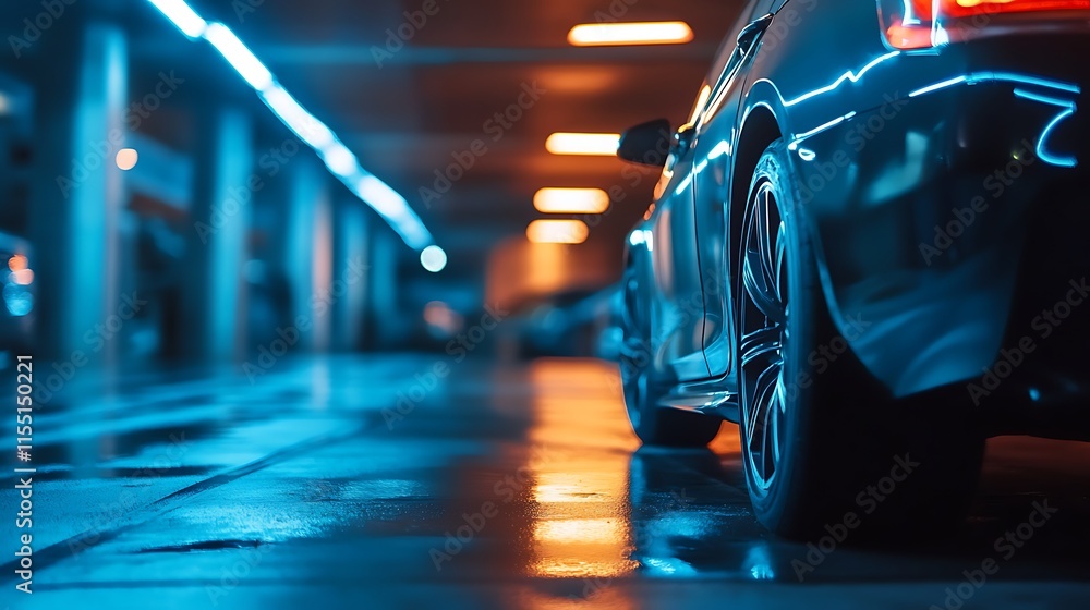 Fototapeta premium Car in Parking Garage at Night