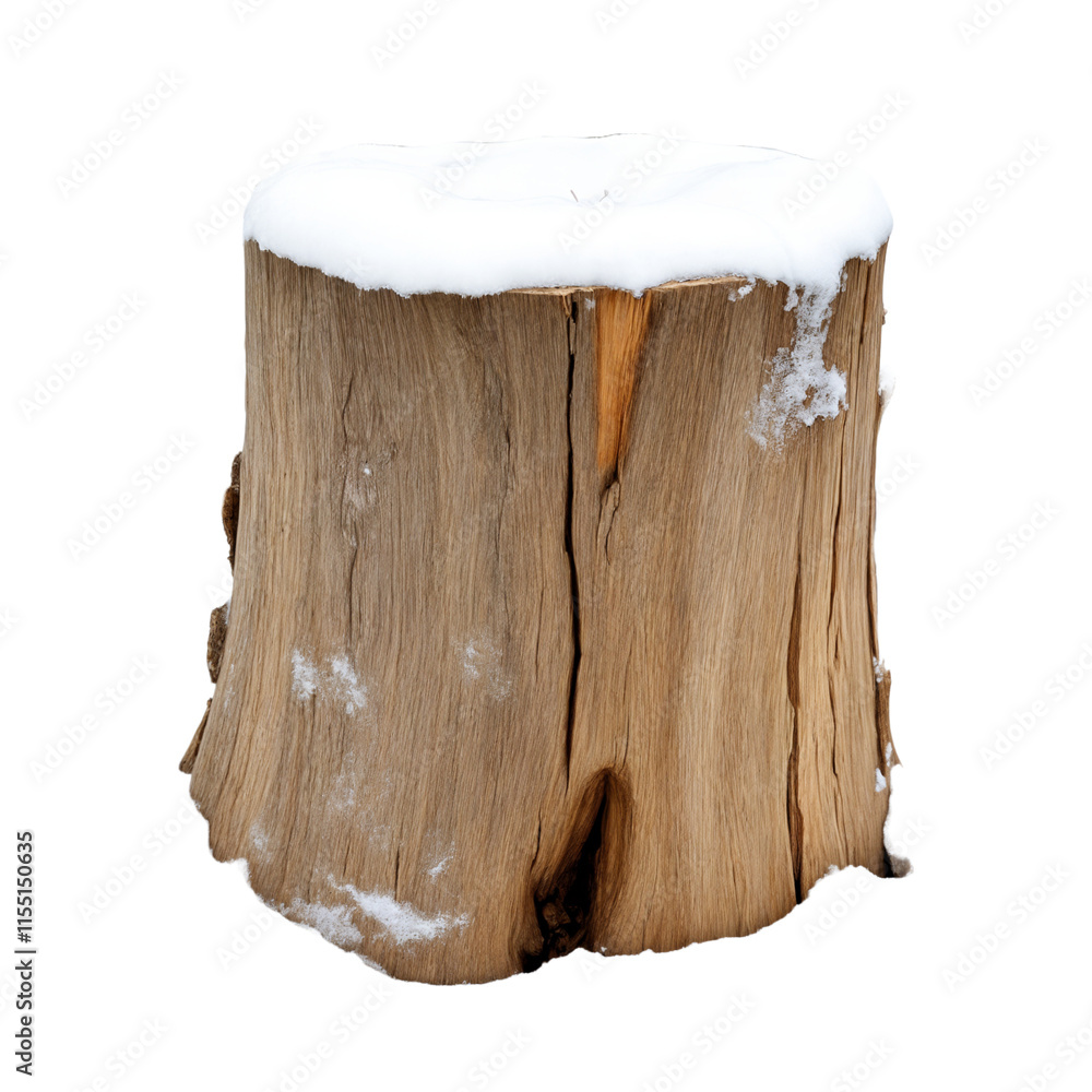 Old tree stump covered in snow, cut out Old tree stump covered in snow, cut out