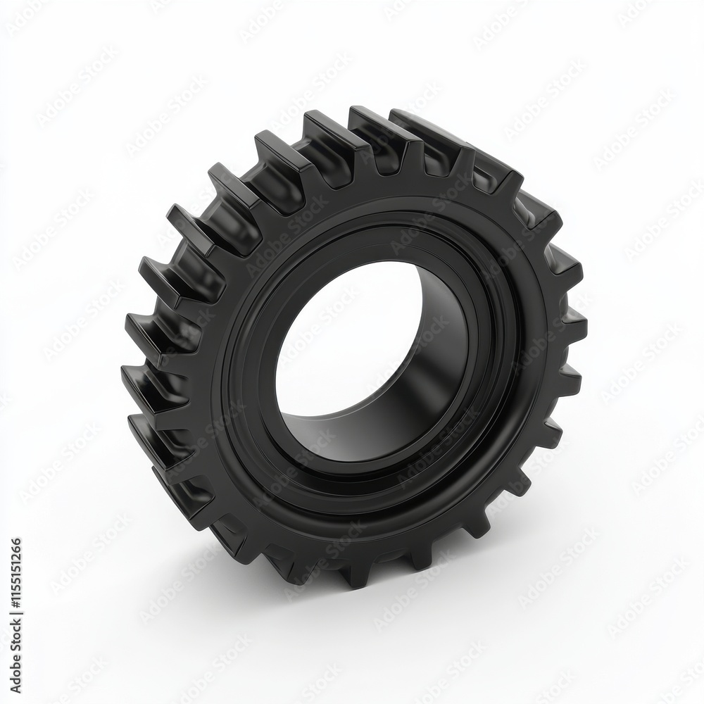Detailed black gear on a white background, showcasing precision engineering and robust design. Detailed black gear on a white background, showcasing precision engineering and robust design.