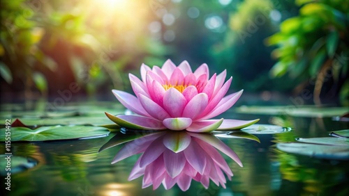 Beautiful pink lotus flower floating in a serene pond, lotus, flower, pink, nature, serene, pond, water, beauty, peaceful