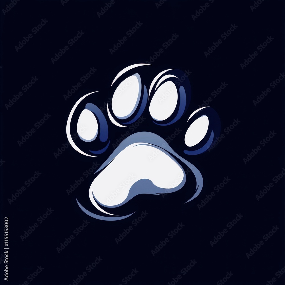 Stylish blue paw print logo design with a sleek, modern appearance on a dark background. Stylish blue paw print logo design with a sleek, modern appearance on a dark background.