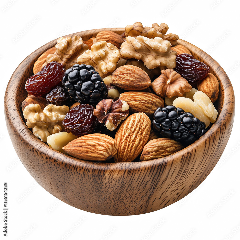 Mixed nuts in wood bowl isolated on transparent background Generative Ai. Mixed nuts in wood bowl isolated on transparent background Generative Ai.
