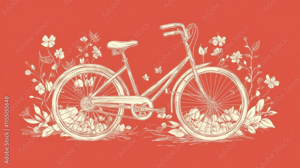 Fototapeta premium Vintage bicycle surrounded by flowers.