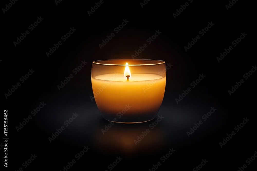 Warm glow of a lit candle in a glass holder illuminating a dark space. Generative AI Warm glow of a lit candle in a glass holder illuminating a dark space. Generative AI