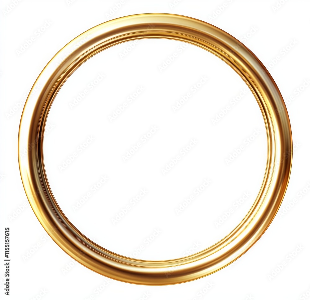 Round golden frame with smooth polished surface on white background Round golden frame with smooth polished surface on white background