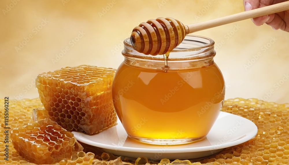 Glass jar of honey set with lid closeup 10 Glass jar of honey set with lid closeup 10