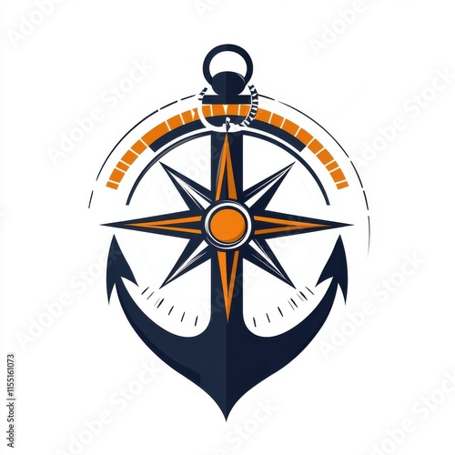 Stylized nautical anchor and compass graphic in dark blue and orange tones, symbolizing guidance and stability. photo