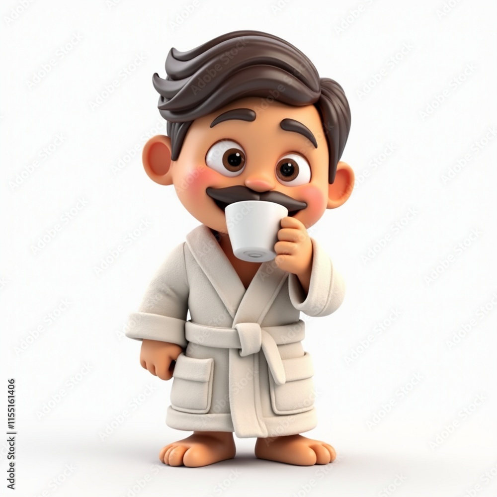 3D character wearing dressing gown drinking coffee 3D character wearing dressing gown drinking coffee
