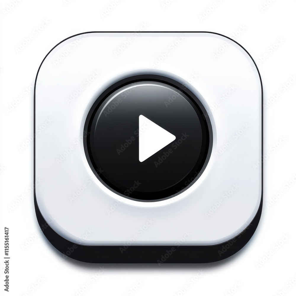 A sleek black play button on a modern white background, symbolizing digital media and entertainment. A sleek black play button on a modern white background, symbolizing digital media and entertainment.