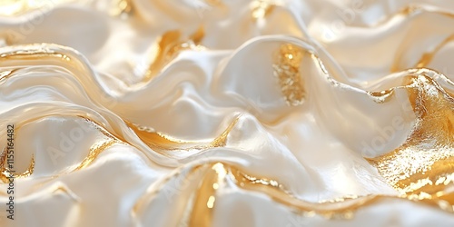Abstract background of luxurious cream and gold fabric with elegant folds and textures.