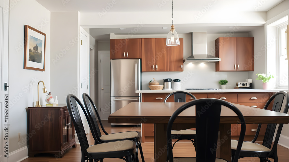 Wooden dining table. Generative AI Wooden dining table. Generative AI