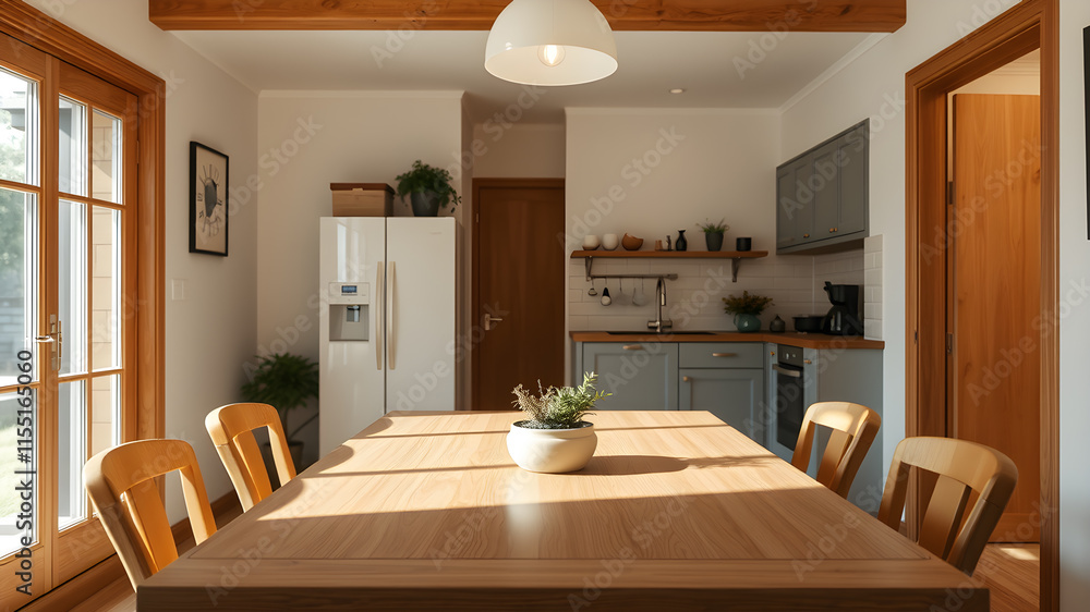 Wooden dining table. Generative AI Wooden dining table. Generative AI