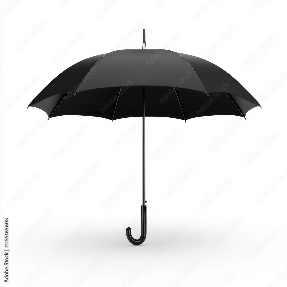 Black umbrella with curved handle designed for rain protection during stormy weather conditions Black umbrella with curved handle designed for rain protection during stormy weather conditions