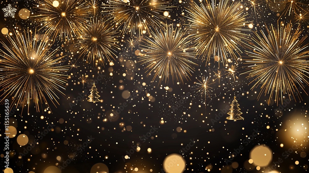 Fototapeta premium Abstract Gold Glitter Fireworks Background