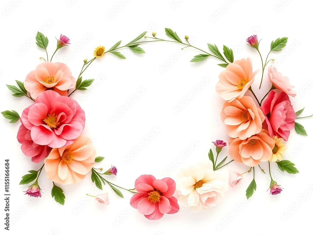 Fototapeta premium Circle floral frame isolated on white background