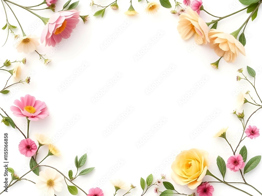 Circle floral frame isolated on white background Circle floral frame isolated on white background