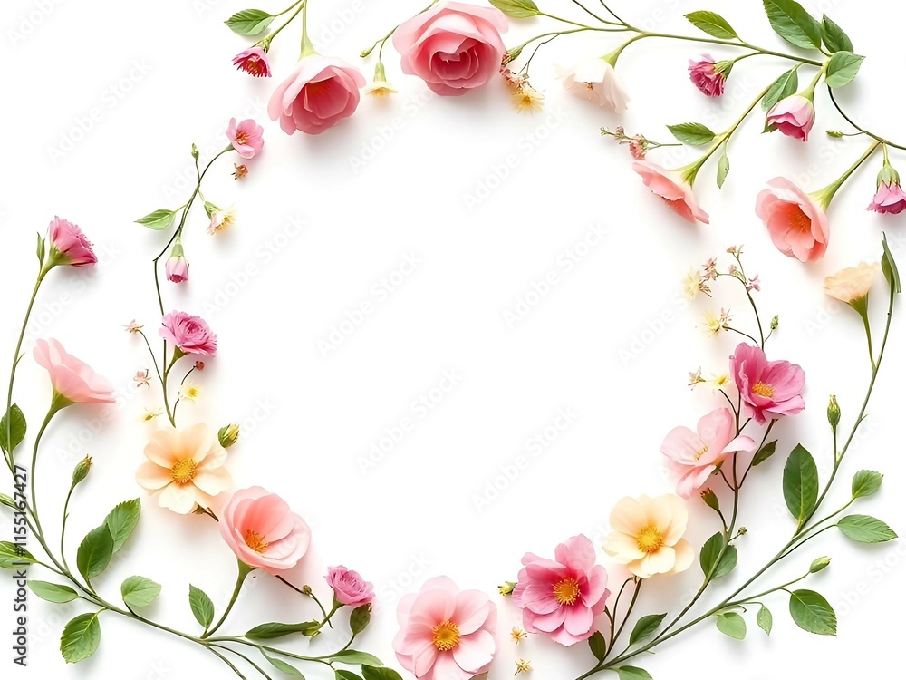 Fototapeta premium Circle floral frame isolated on white background