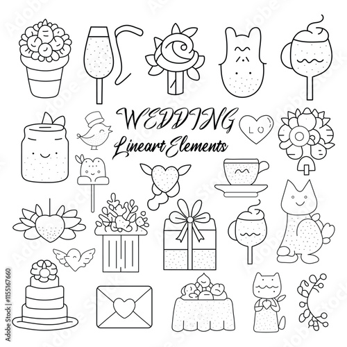 WEDDING Lineart Elements hand drawn elements doodle black fiance