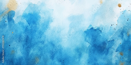 Abstract blue watercolor background with golden lines, vector illustration, white space in the center for text or design, white background