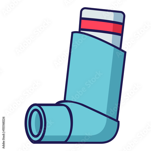 Medical inhaler breath treatment and prevention flat color vector illustration template design