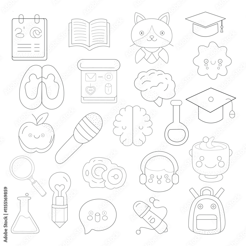 Fototapeta premium SLP, doodle vector icons. Speech Language Therapy Doodle Icons Clipart. Education Set Hand Drawn Line Art