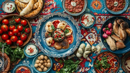 Vibrant Cuisine Served Beautifully on Tablecloth