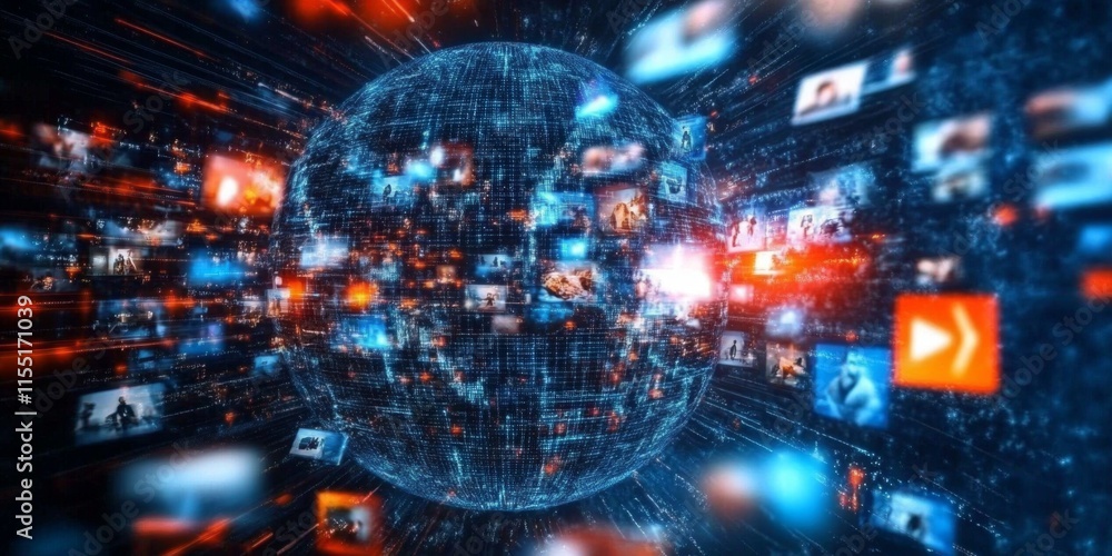 Striking dark background emphasizing digital connectivity.