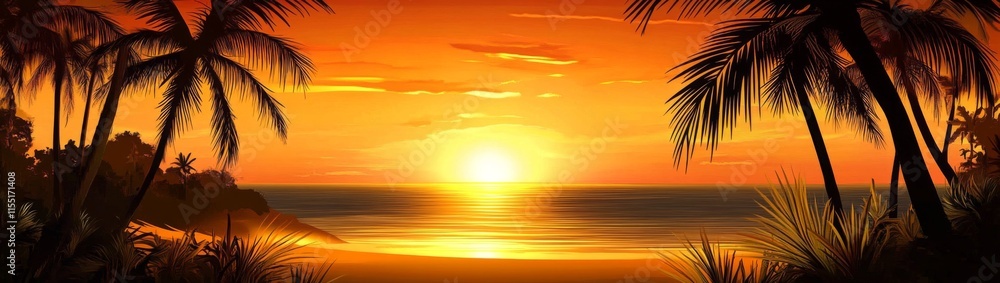 Fototapeta premium Palm trees creating a tranquil scene as the sun sets.