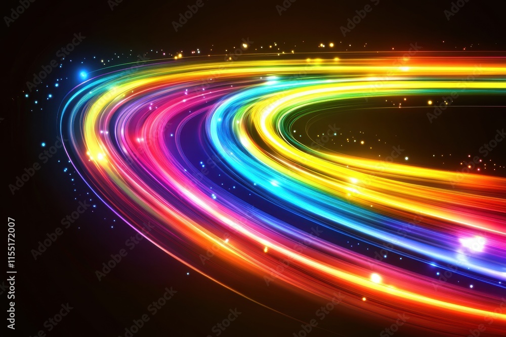 Obraz premium Rainbow Light Trails on Black Background