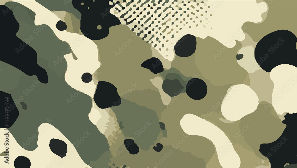Naklejka premium Seamless military camouflage fabric pattern. military camouflage on green, cream, black fabric design. Camouflage pattern cloth texture background. Camouflage army seamless vector pattern for print