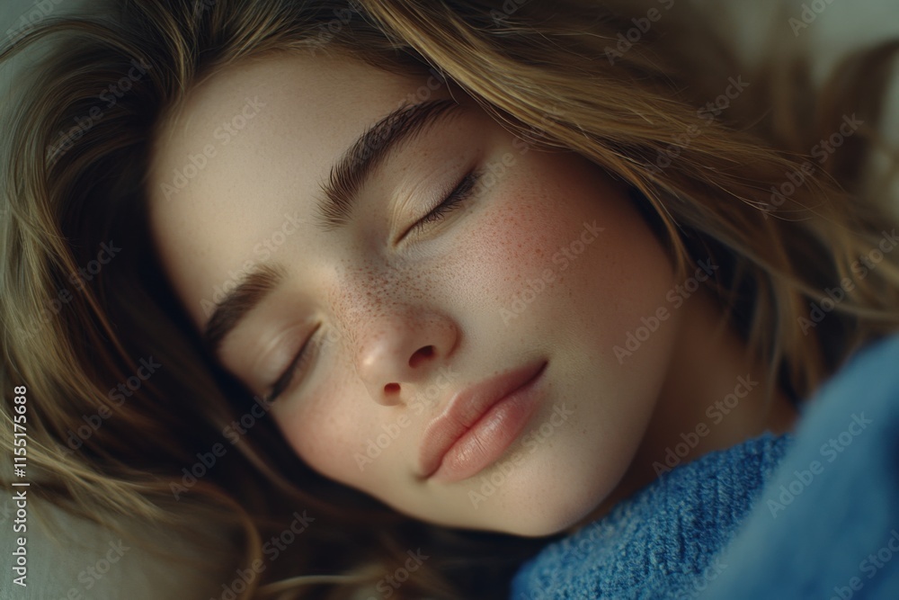 Serene Beauty: Close-Up of a Sleeping Woman Serene Beauty: Close-Up of a Sleeping Woman