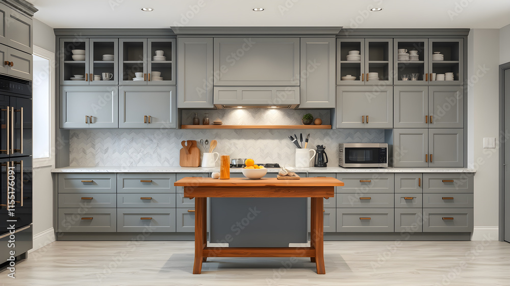 Modern kitchen and table. Generative AI Modern kitchen and table. Generative AI